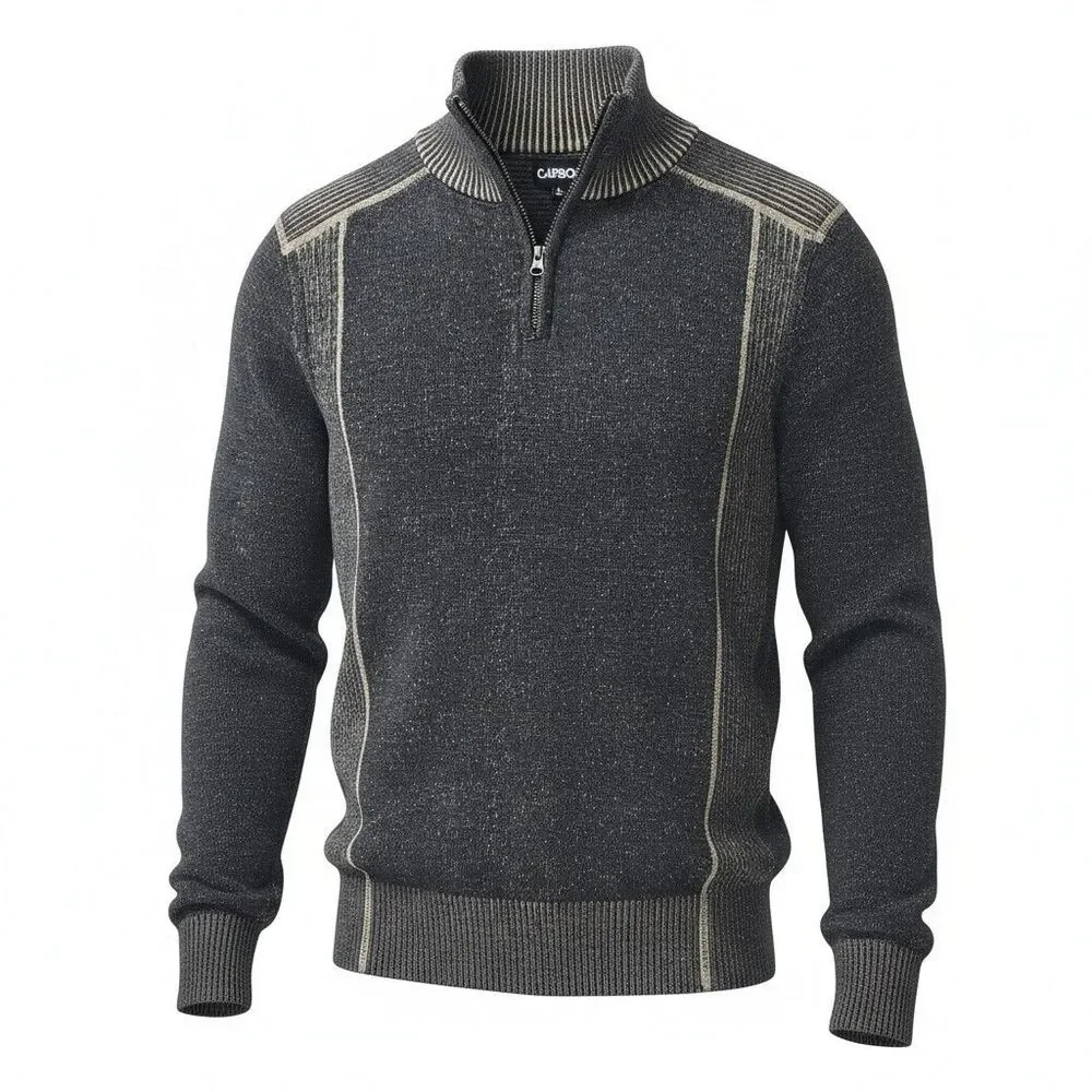 Carbon 1/4 Zip Sweater Mens Large Gray Knit Ribbed Mock Neck Urban Streetwear
